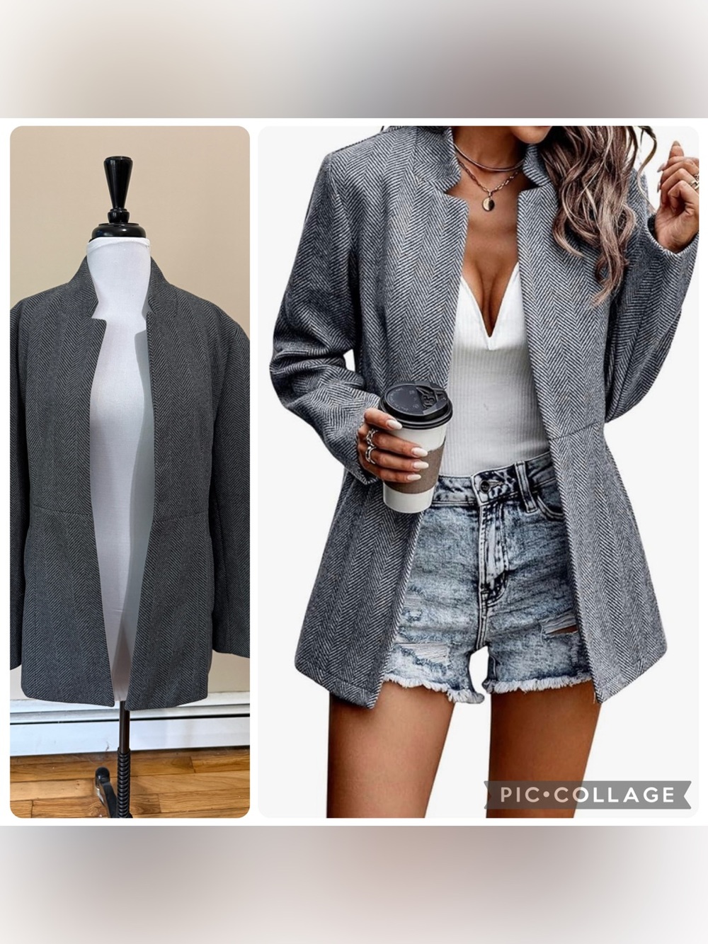 Womens Coat Open Front Blazer Long Sleeve Notch Stand Up Collar. New, no tags.